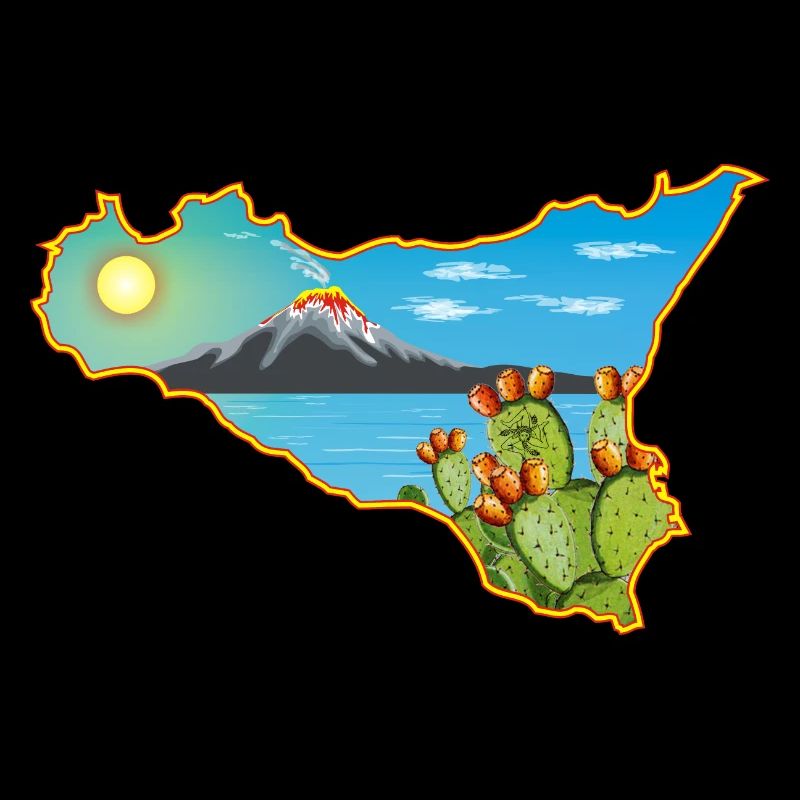 Panorama de l’Etna sur la carte de la Sicile