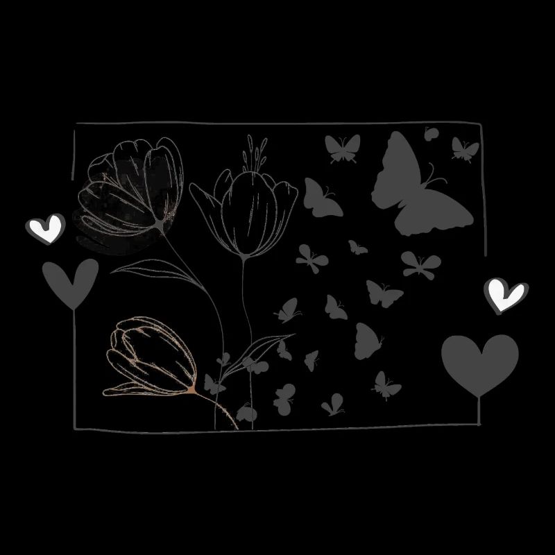 Papillon papillon oiseau fleurs tulipes coeur