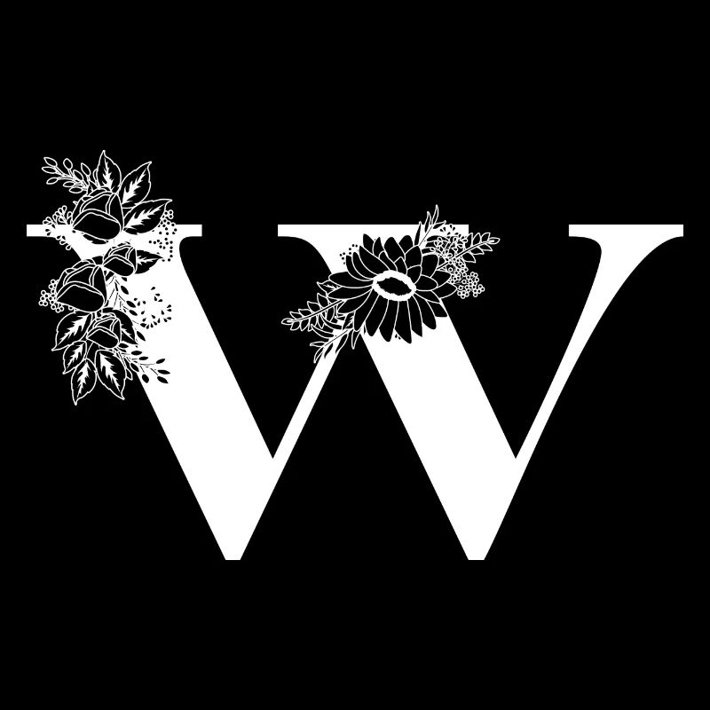 Buchstabe w Blumen schwarz und weiß