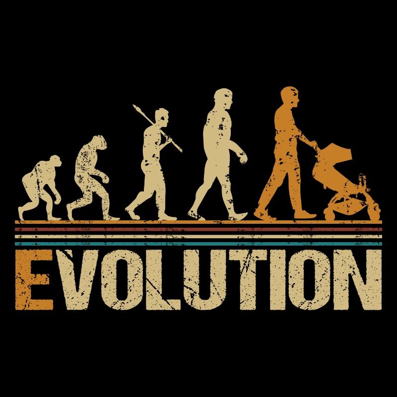 Papa Vater mit Kinderwagen Evolution