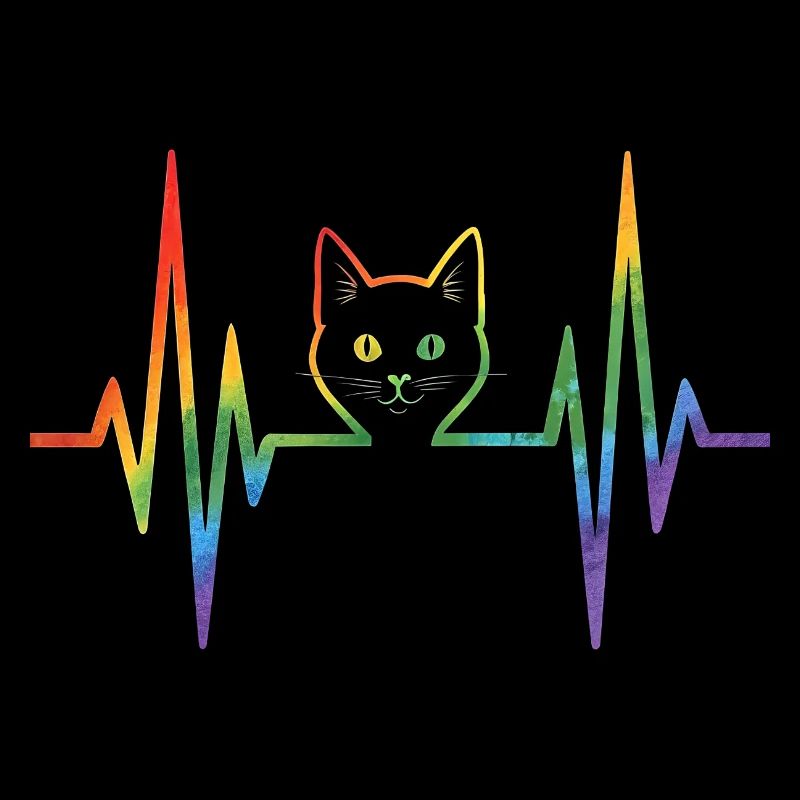 Regenbogenkatze mit Pulsherzlinie