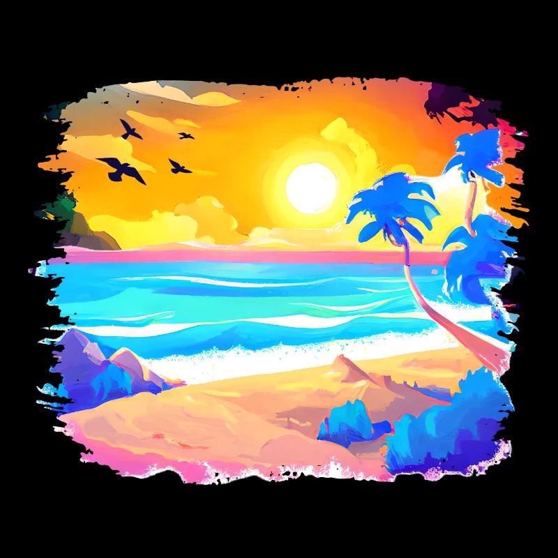 Aquarelle de plage de coucher de soleil d’été