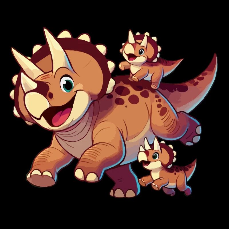 Triceratops-Mutter und Kinder beim Herumtollen
