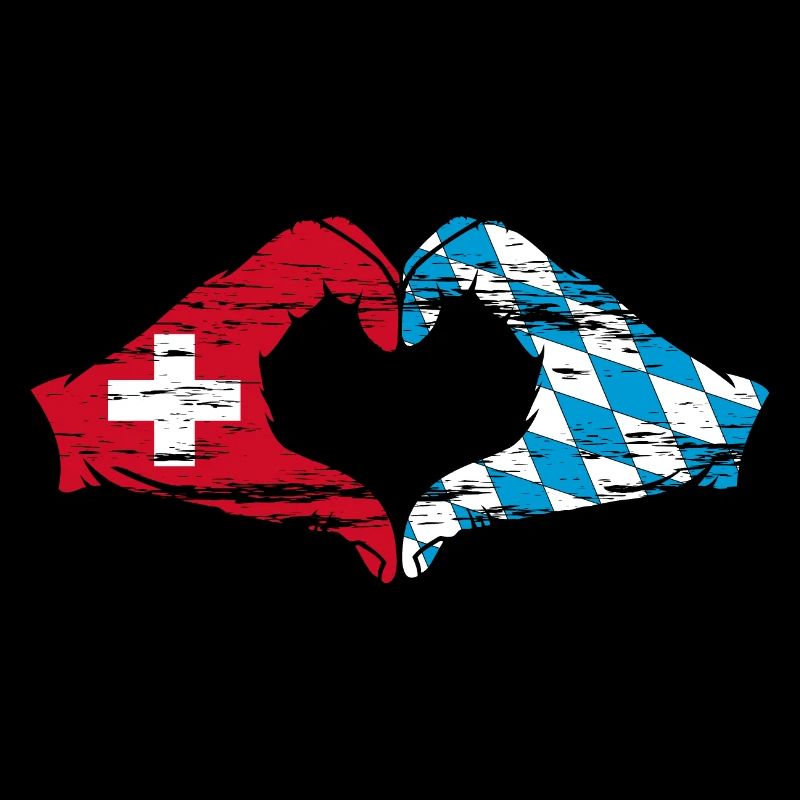 Suisse Bavière Drapeau Mains Coeur Forme Coeur Utilisé