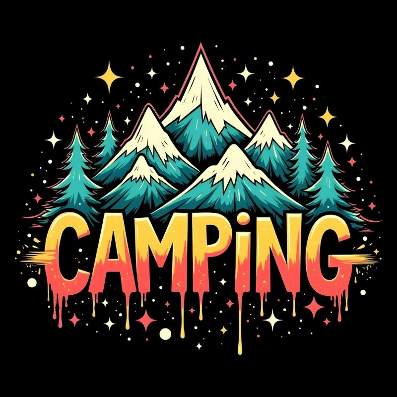 Lettrage rétro du camping de montagne