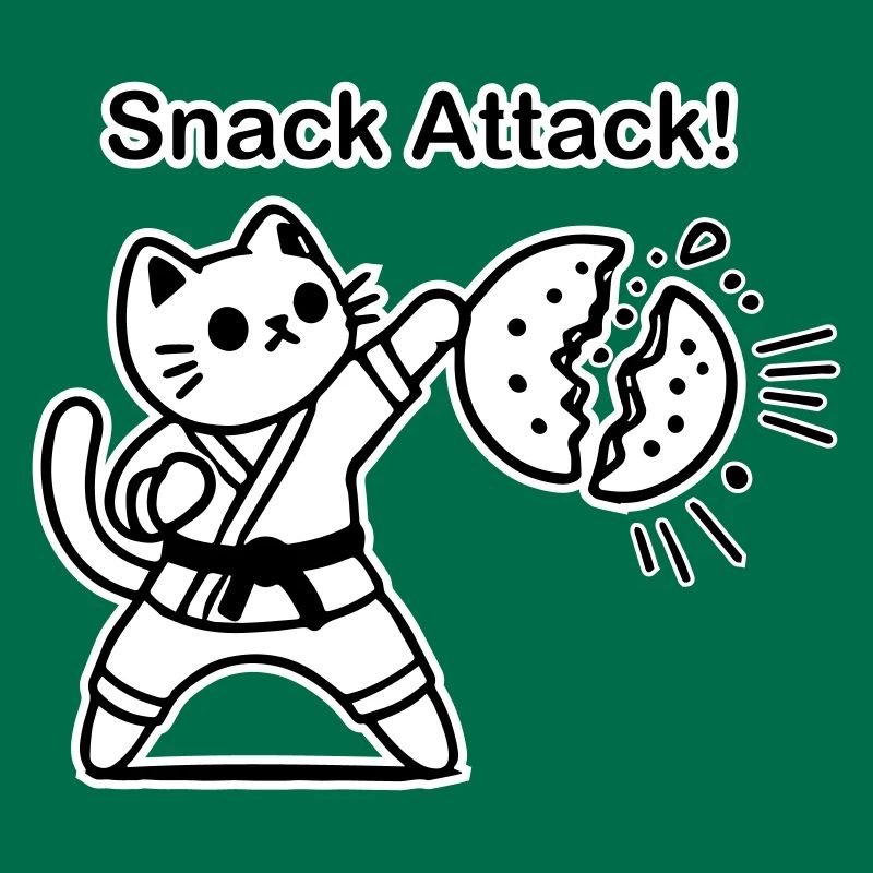 Karate Cat punching a cookie - Snack Attack Design