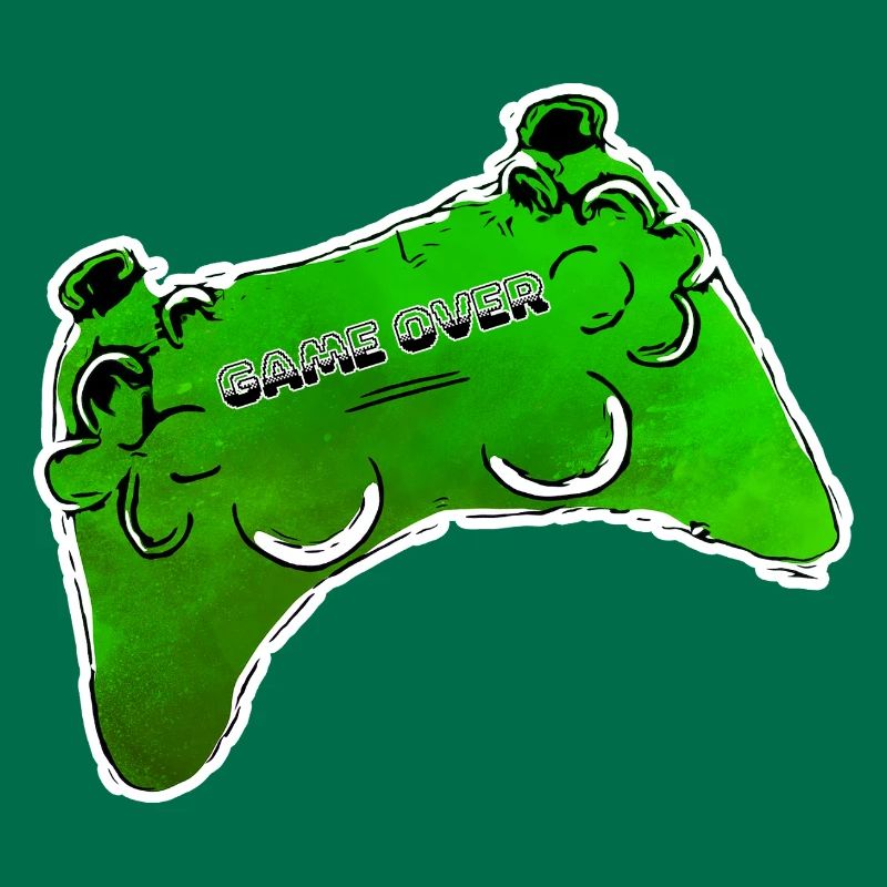 gruener Comic Controller mit Text GAME OVER