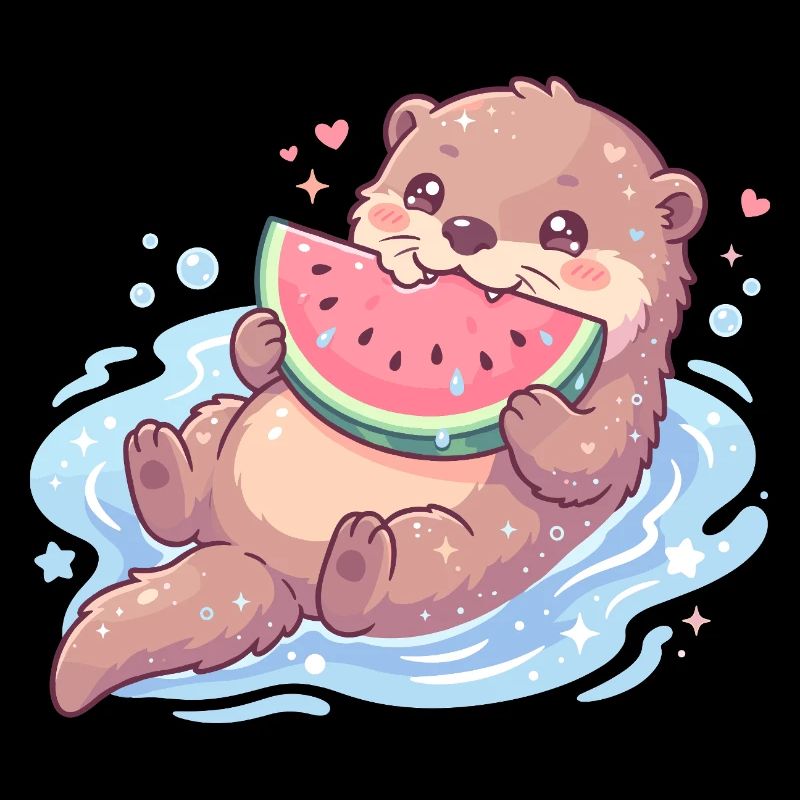 Kawaii-Otter isst Wassermelone