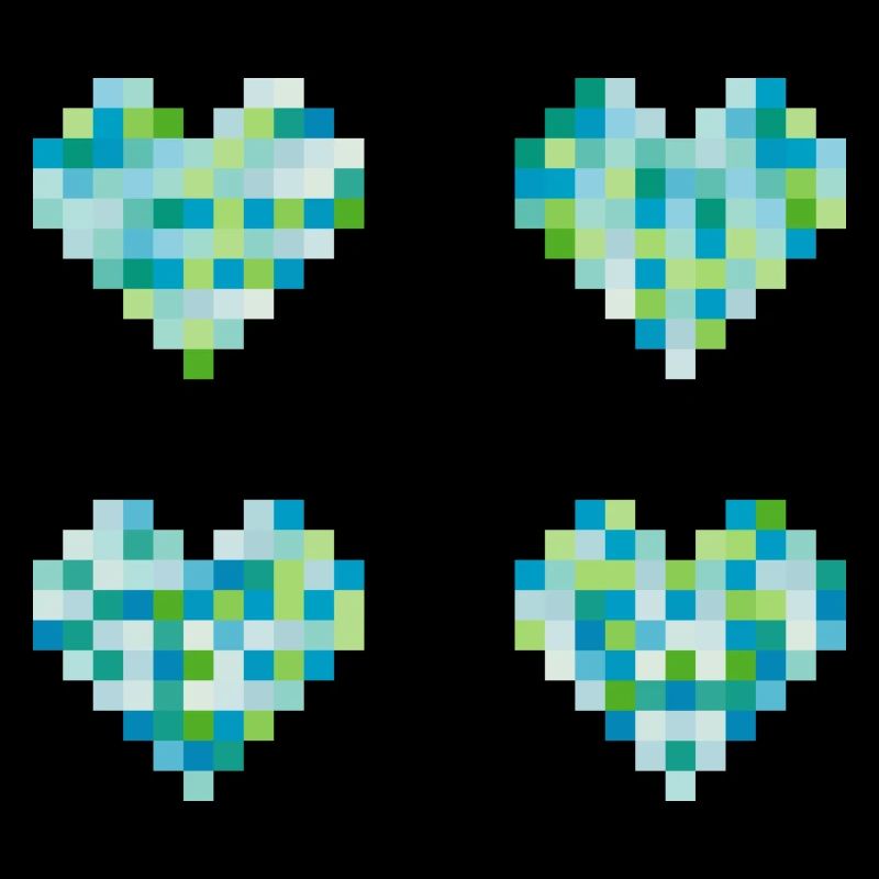 Cœurs 4 pixels - couleurs pastel néon - bleu - vert