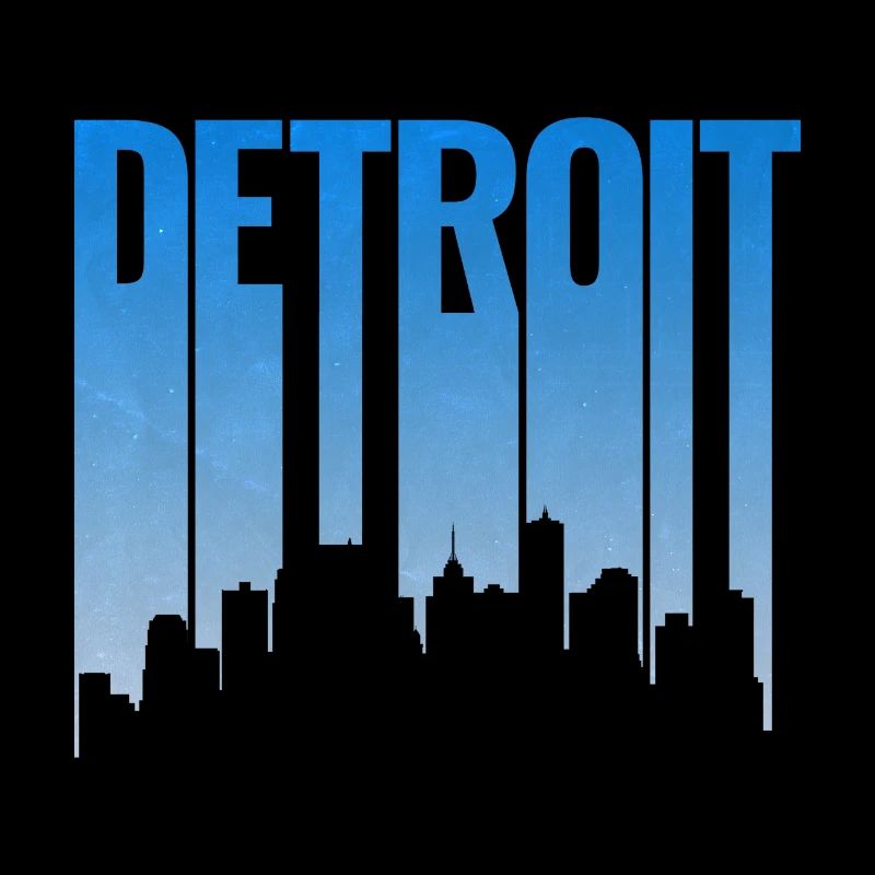 Detroit Skyline Lettering Blue Design