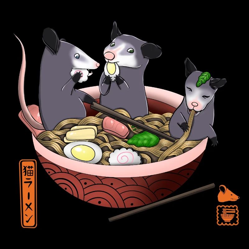 Opossum Mangeant Ramen T-shirt drôle