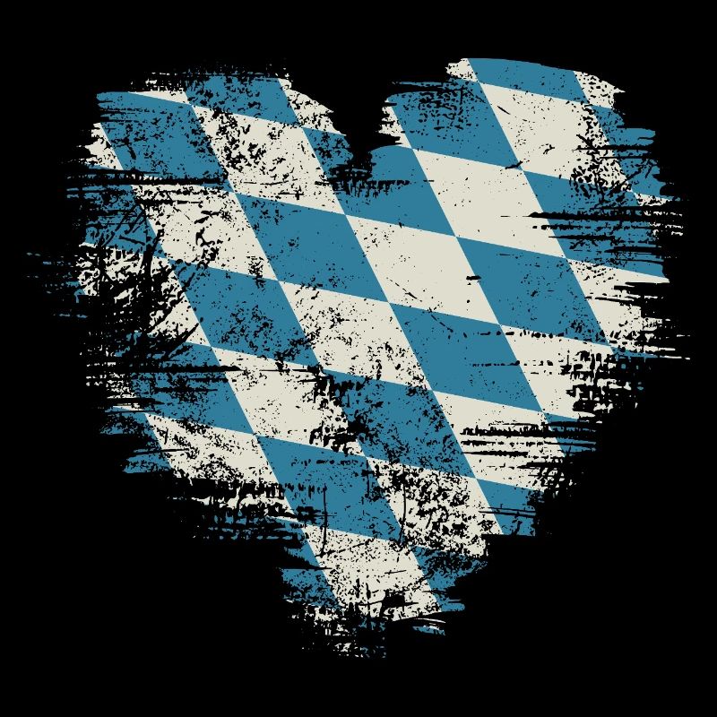 Retro Bavaria Heart with Blue White Diamond Pattern