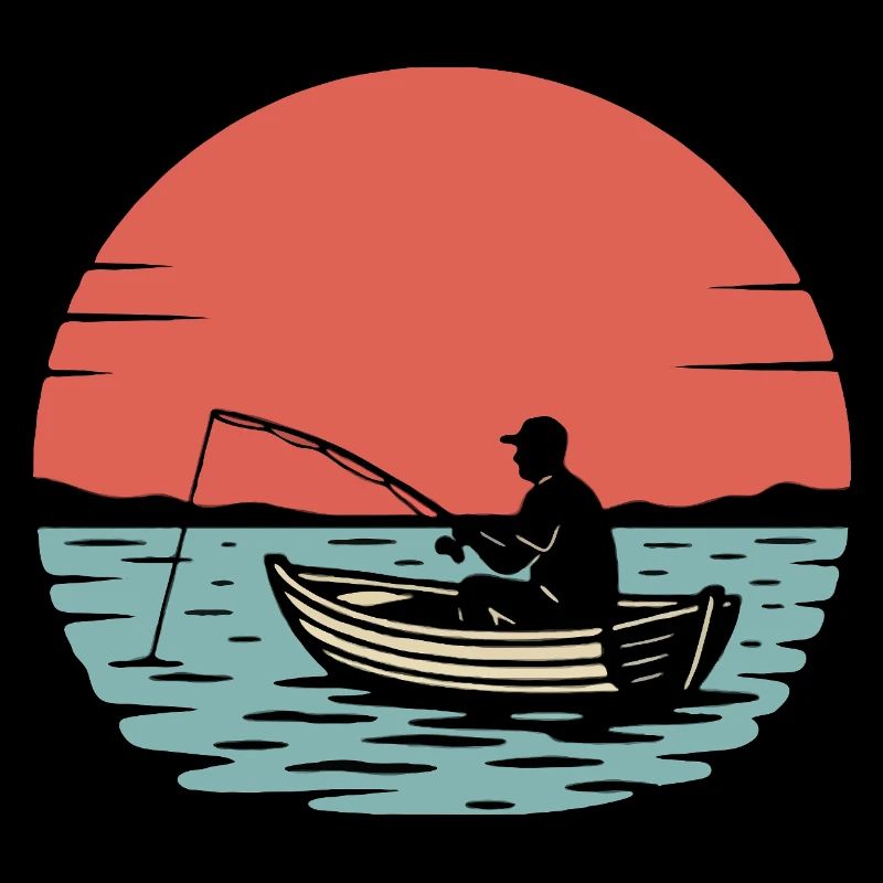 Sonnenuntergangsfischer im Boot