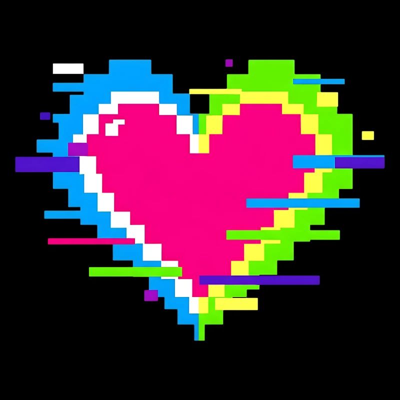 Pixel Heart Neon Glitch Rainbow