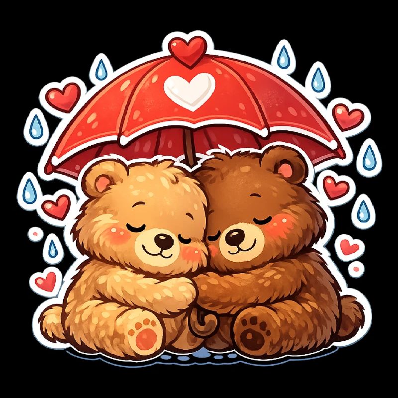 Cuddly bears under a red umbrella