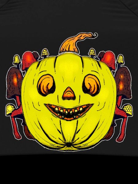 Grinning pumpkin with mushroom frame