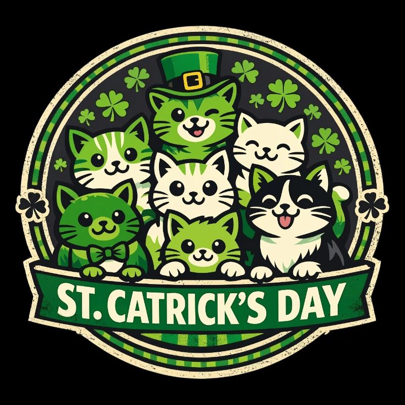 Saint-Catrick, chats mignons, chatons, trèfle irlandais