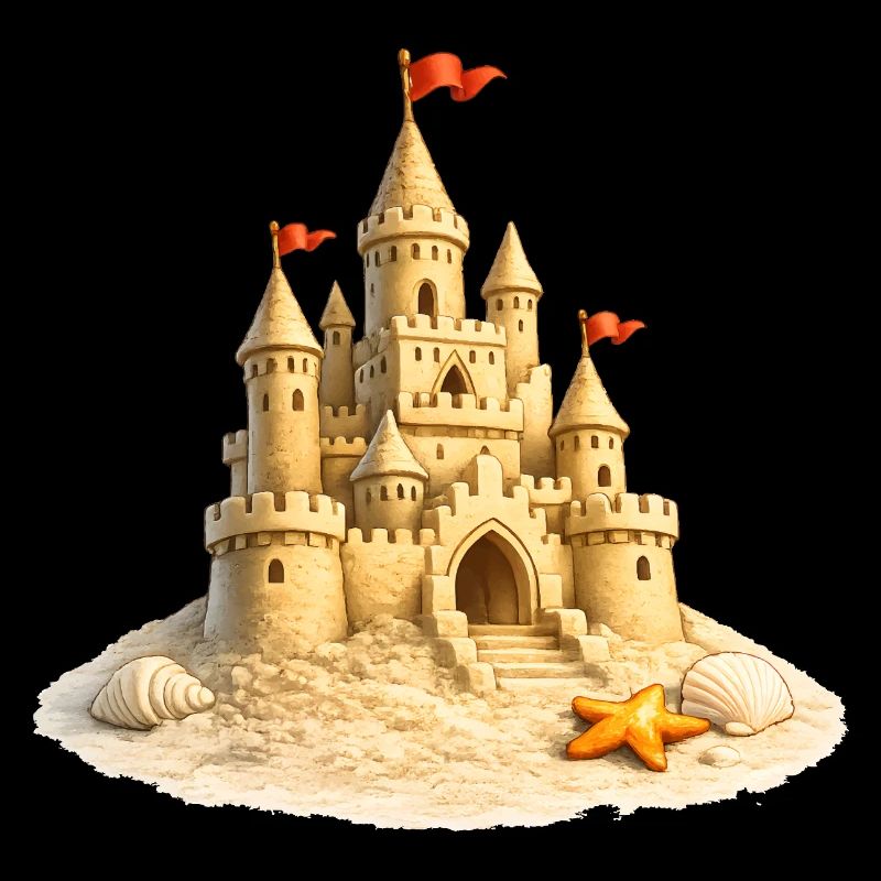 Sandcastle on the beach with shells