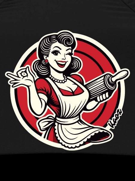 Retro-Diner-Kellnerin mit Nudelholz