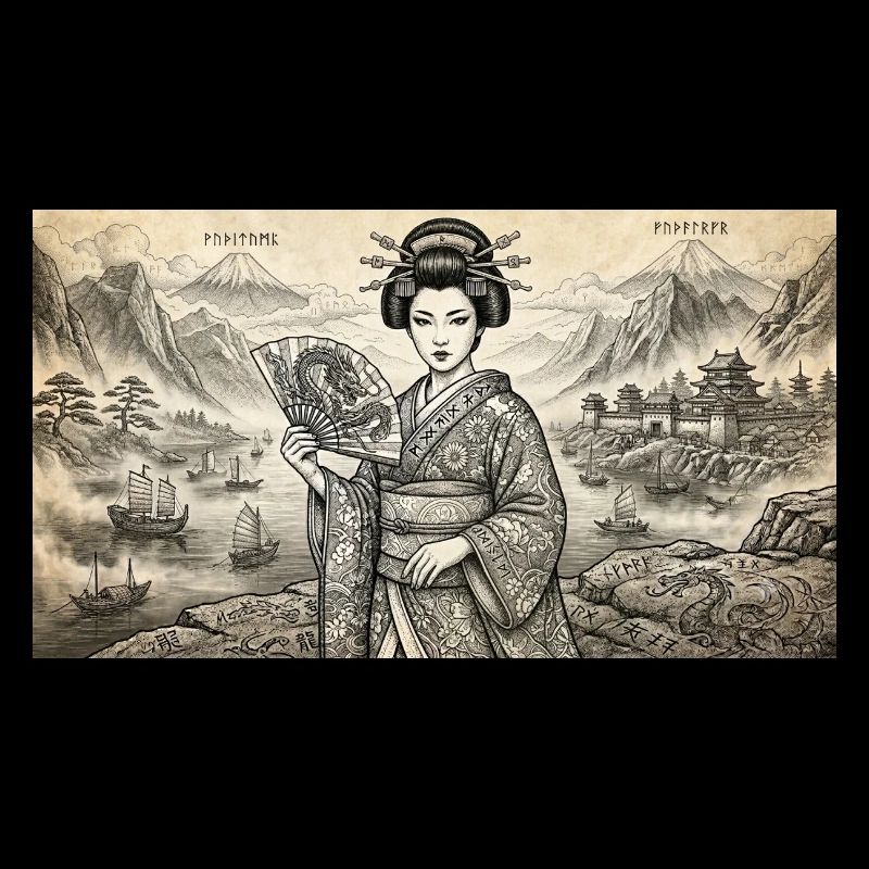 Geisha Ukiyo-e Fächer-Idylle