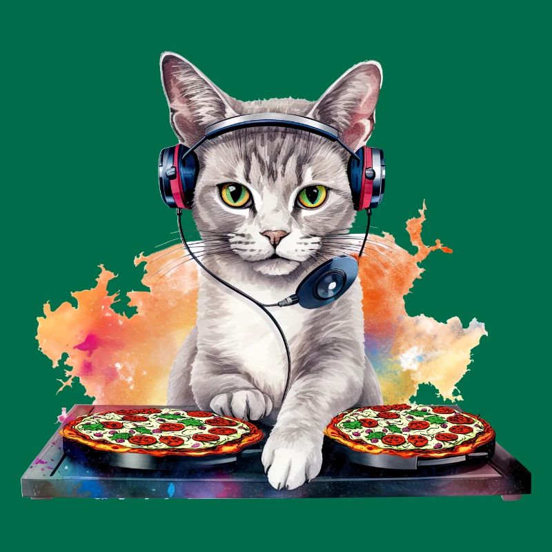Outer Space Cat Pizza Disc Jockey - Interstellar