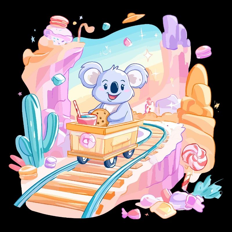 Koala on candy train