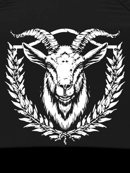 Goat's head with laurel wreath