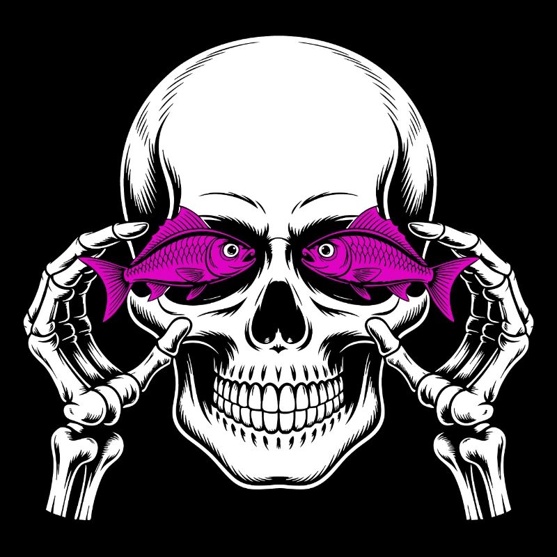 Skull and crossbones with fish