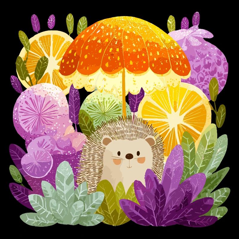 Hedgehog under lemon rain
