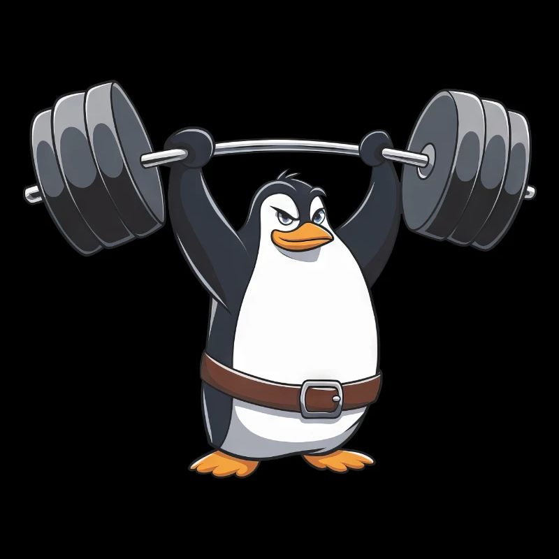 Strong Penguin Workout Dumbbell Comic Style