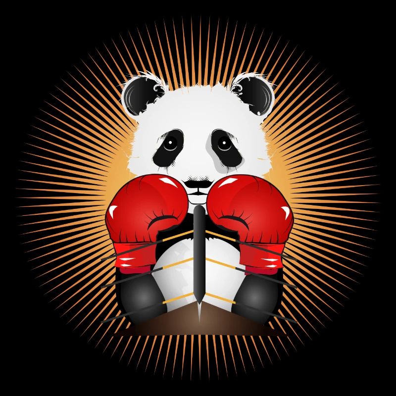 Panda as a radiant boxer hero in the boxing ring