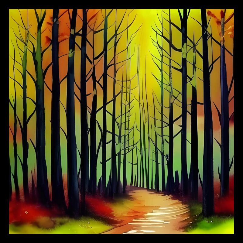 Coucher de soleil aquarelle forêt