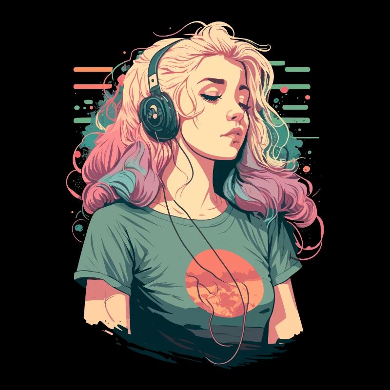 Anime Mädchen mit Kopfhörern