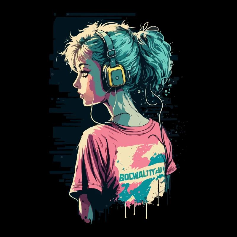 80er Jahre Mädchen mit Kopfhörern