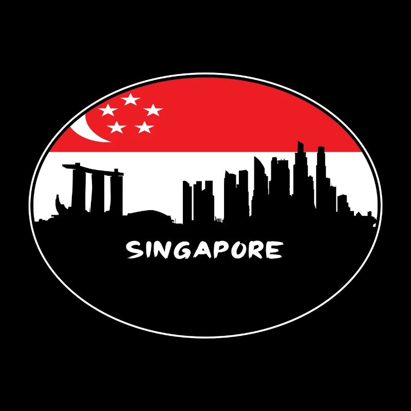 singapour, singapour, drapeau, horizon, silhouette, voyage