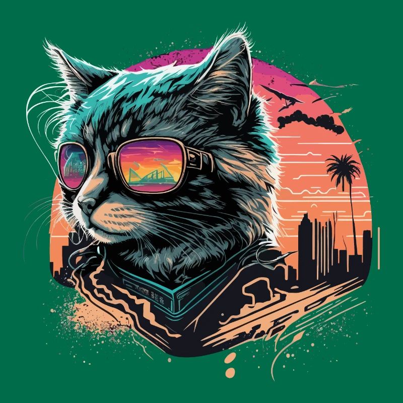 Synthwave Style Cat