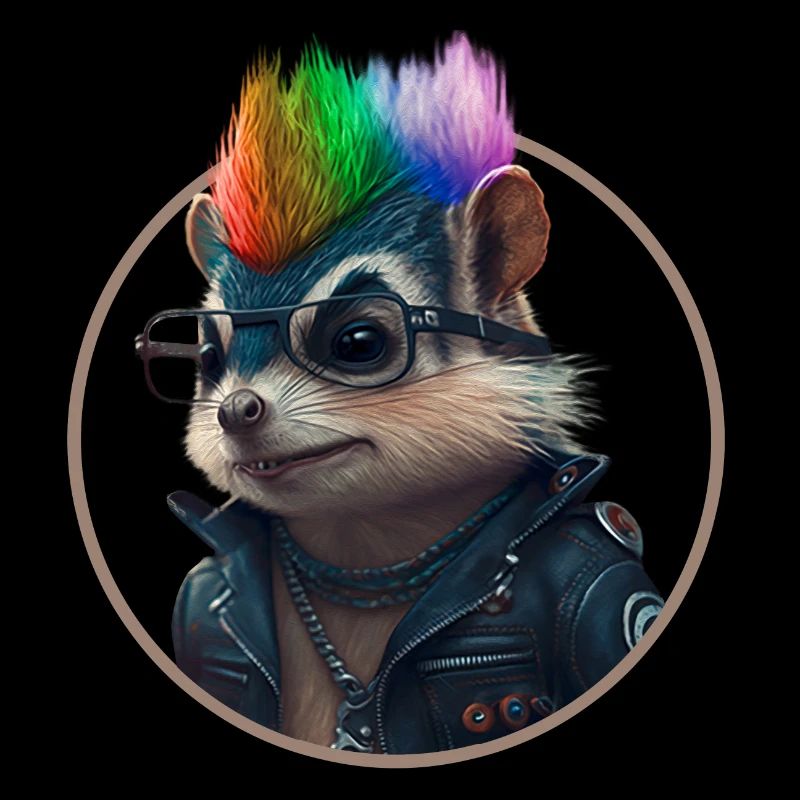 Écureuil punk avec coiffure iroquoise arc-en-ciel