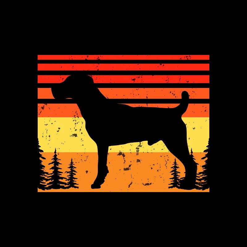 Parson Russell Terrier Dog Silhouette Retro Sunset