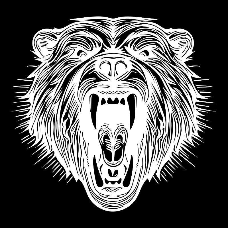 Angry bear's head with sharp teeth