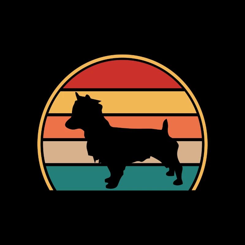 Australian Terrier Dog Silhouette Retro Sunset