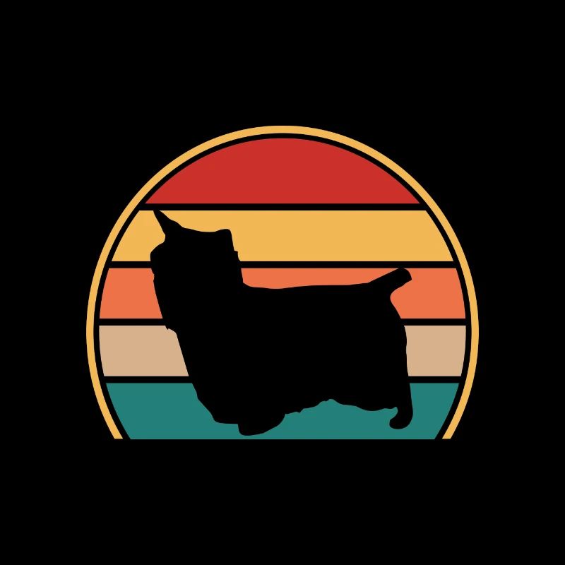 Australian Silky Terrier Dog Silhouette Retro Sun