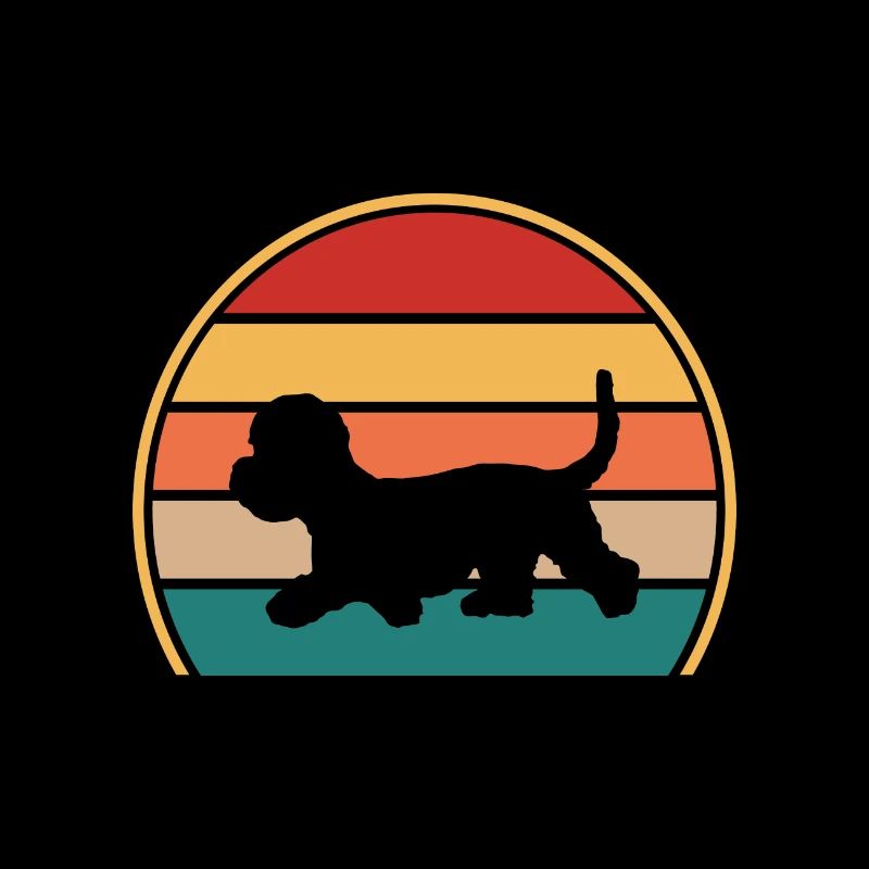 Dandie Dinmont Terrier Dog Silhouette Retro Sunset