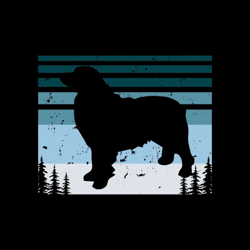 Bernese Mountain Dog Lover Silhouette Retro Sunset