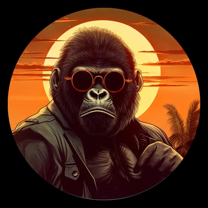 Cool Gorilla in Leather Jacket - Sunset Design