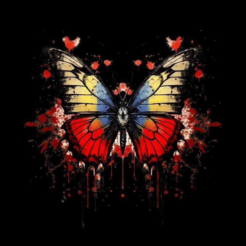 Papillon coloré avec motif d’éclaboussures de sang
