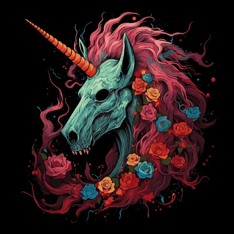 Licorne effrayante et fleurs