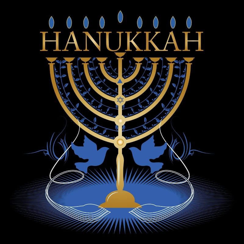 gold-colored Hanukkah candlestick with two doves
