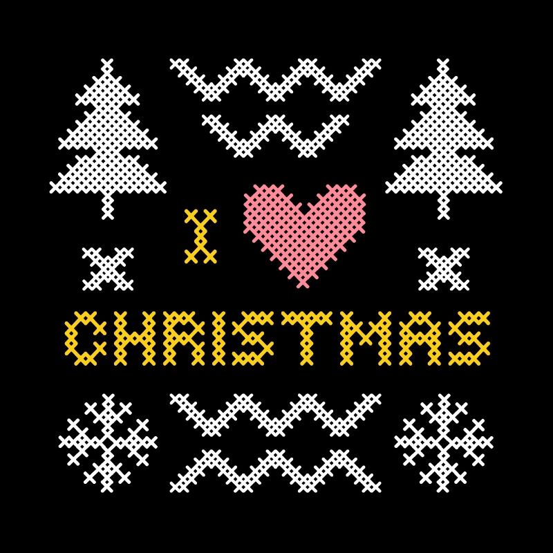 Festliches Strickherz mit Weihnachtsbäumen