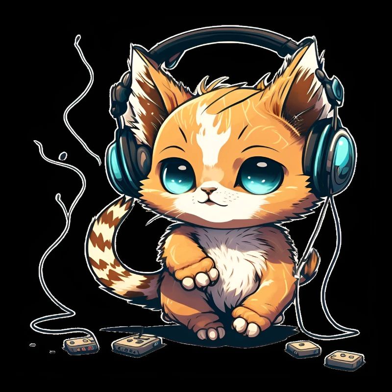 Katze mit Kopfhörern