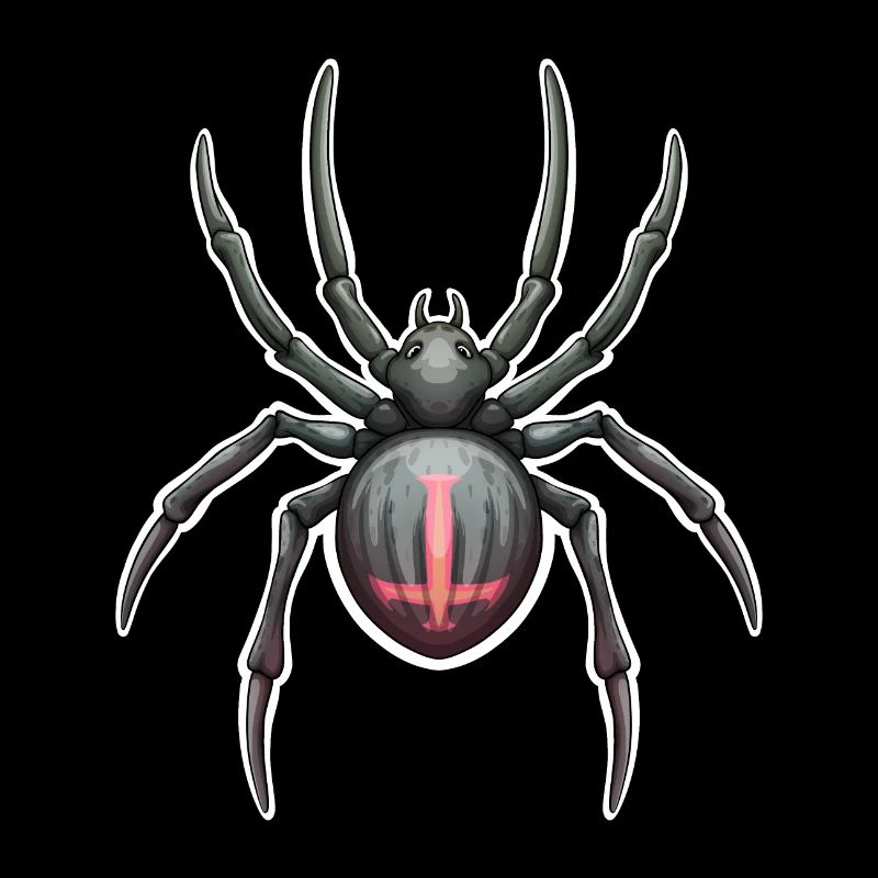 Dunkle Spinne mit rosa Markierungen